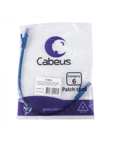 Патч-корд U/UTP, кат. 6, 2xRJ45/8p8c, неэкран, синий, LSZH, 0.3м Cabeus (PC-UTP-RJ45-Cat.6-0.3m-BL-LSZH) в Махачкале Патчкорды (медные) Pintop.ru