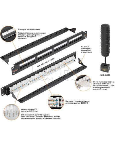 Патч-панель 19, 1U, 24xRJ45 NIKOMAX (NMC-RP24UD2-1U-BK) в Махачкале Патч панель Pintop.ru