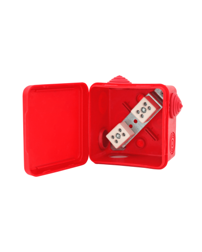 Коробка распределительная огнестойкая КРОПС-П1, IP54, габаритные размеры 100х100х50 мм, для кабелей сечением до 4 мм2, 2 клеммы КМ-Профиль (FRJB-KM-P1-4-02-КРОПС-IP54) в Махачкале Распределительные коробки Pintop.ru