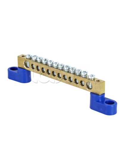 Шина 0 N (8х12мм) 12 отверстий латунь 2 синих угловых изолятора EKF PROxima (sn0-125-12-2) в Махачкале Клеммные колодки Pintop.ru