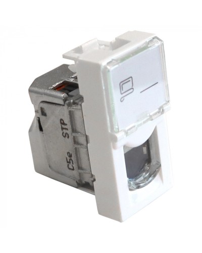 Вставка Mosaic 22.5x45, RJ-45 STP, кат.5e, со шторкой и увеличенным окном маркировки, белая LANMASTER LAN-SIP-22S5E-WH в Махачкале Модули Keystone Pintop.ru